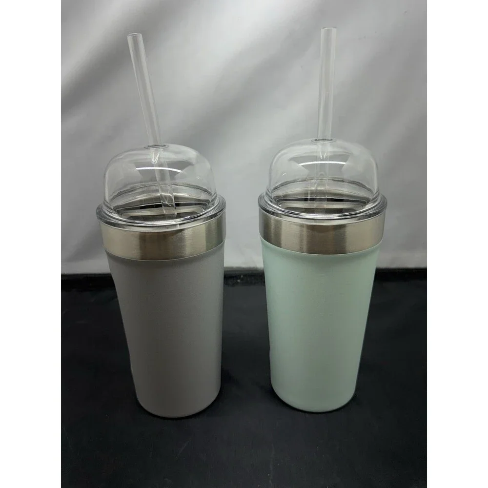 2 Ninja Slushie Bubble Cup Stainless Steel Vacuum Insulated Tumblers w/ Dome Lid